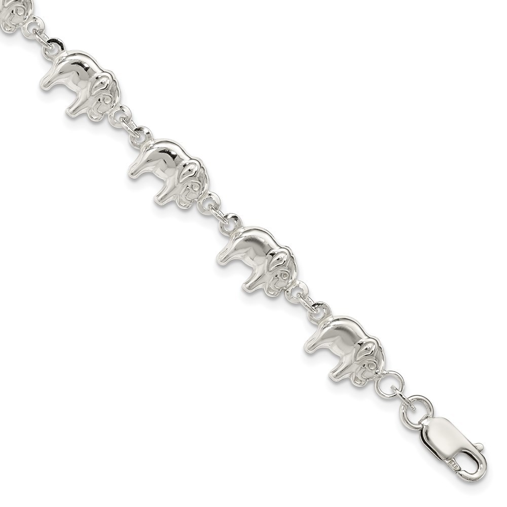 925 Sterling Silver Elephant Charm Link Bracelet, 7 inches